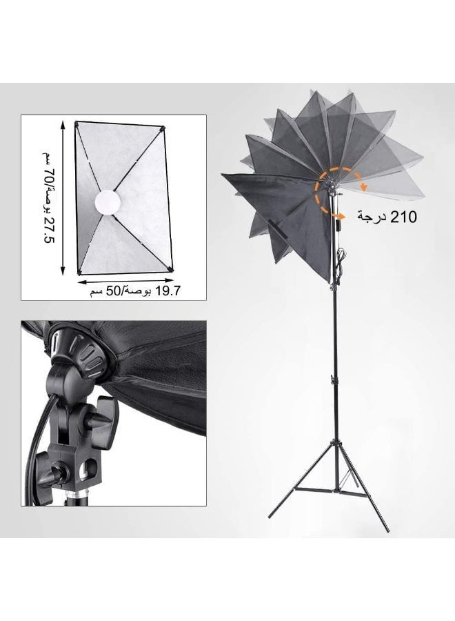 بيكنجينوس عدسة التصوير الضوئي سوفت بوكس، نظام إضاءة مستمر احترافي للتصوير بمقاس 50×70 سم، مع لمبتين LED بقاعدة E27 بقوة 150 واط ودرجة حرارة لونية 3200K-6500K وريموت تحكم عن بعد للصور الشخصية ومنتجات الأزياء - Image 5
